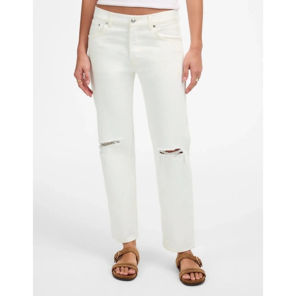 Madewell Jeans Women 18 NEW Distressed White The Dean Easy Straight Crop Jean